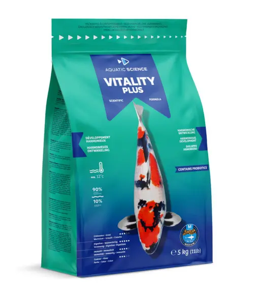 Choix malin：Nourriture complète et nutritive pour koïs de minimum 15 cm de long Aquatic Science Vitality Plus - Taille M sac de 5 kg