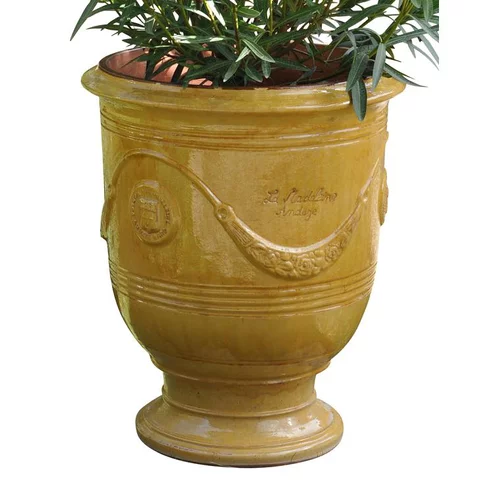 Pratique jardin：Vase Anduze tradition jaune en terre cuite émaillée H 80 x Ø 66 cm