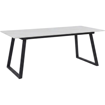 Table de repas 200 x 90 cm en pierre frittée Estelle (Blanc)