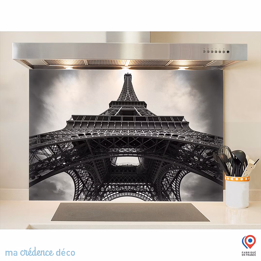 Crédence cuisine fond de hotte Tour-Eiffel – L Verre trempé x H 60 cm, MaCrédenceDéco