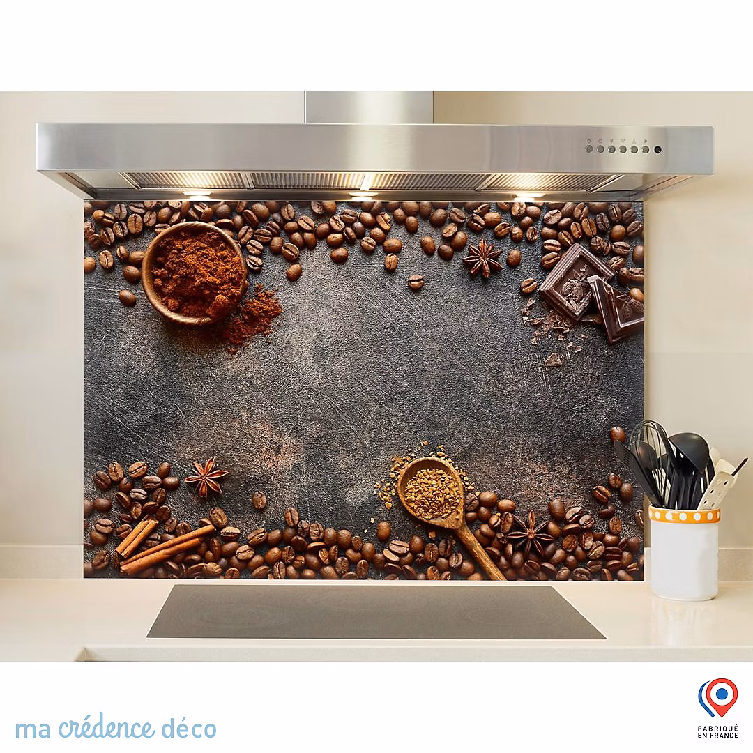Crédence cuisine fond de hotte Café et chocolat – Alu composite, L 90 cm x H 60 cm, MaCrédenceDéco