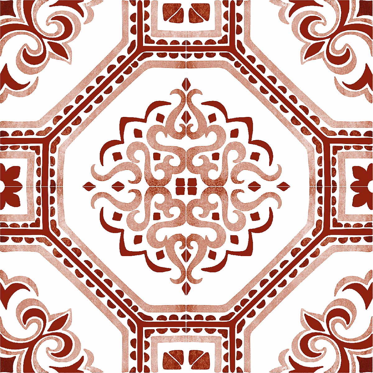Lot 8 carreaux adhésifs décoratifs Vinyl Way Agadir Dada Art effet carreau de ciment blanc & Bordeaux L.20 x L.20 cm x ep.1 – 3 mm