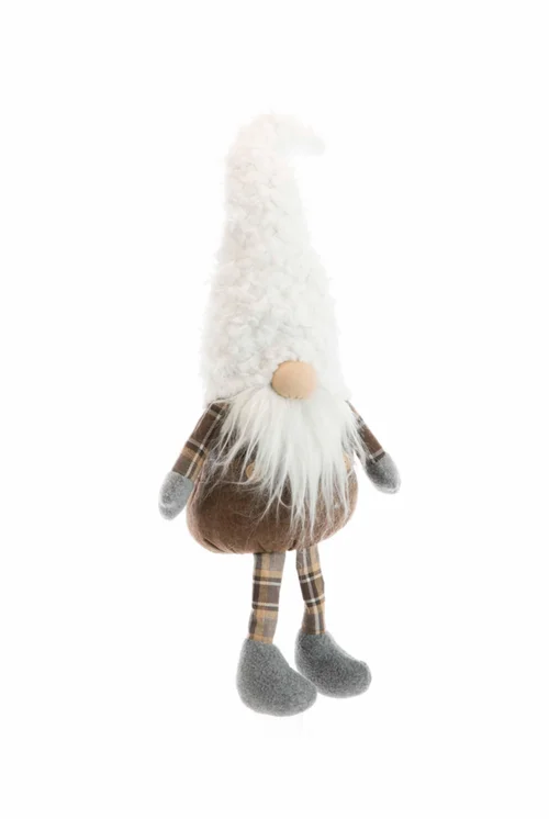 Espace vert malin:Gnome assis en tissu avec bonnet blanc - 23 x 12 x 69 cm