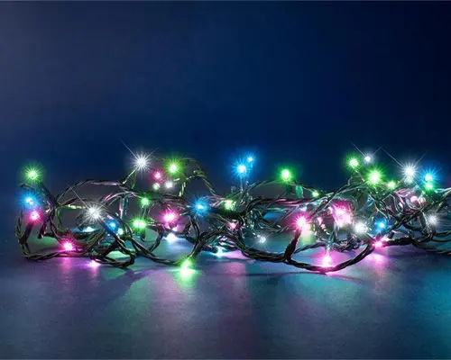 Mieux au jardin:Guirlande lumineuse à 128 LED multicolore slow flash sur câble vert Flicker Light® - 8 m
