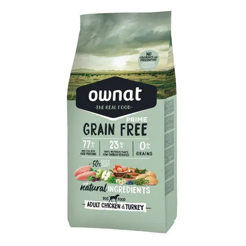 Pour vos moments en extérieur:Croquette pour chien adulte Grain Free Prime à la volaille Ownat - 3 kg