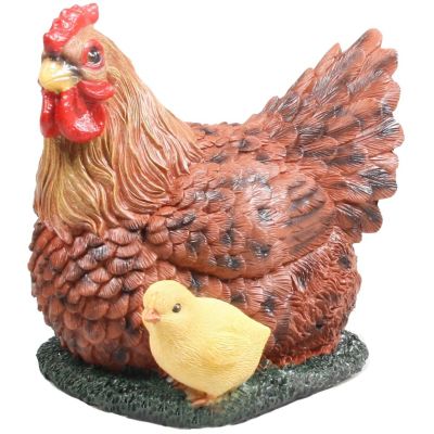 Poule couvant avec poussin en résine 17 x 23 x 19 cm (Brun)
