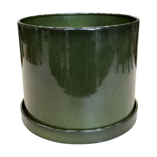 Pour vos extérieurs：Soucoupe pour pot cylindrique coloris vert en métal recyclé - 33 x 33 x 4 cm