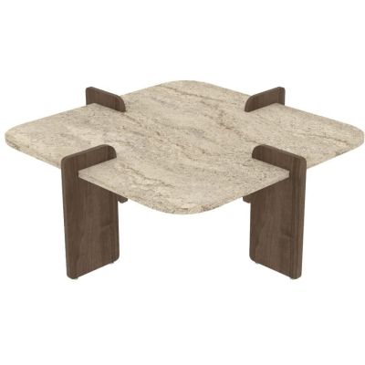 Table basse en aggloméré Poalla (Travertine et noyer)