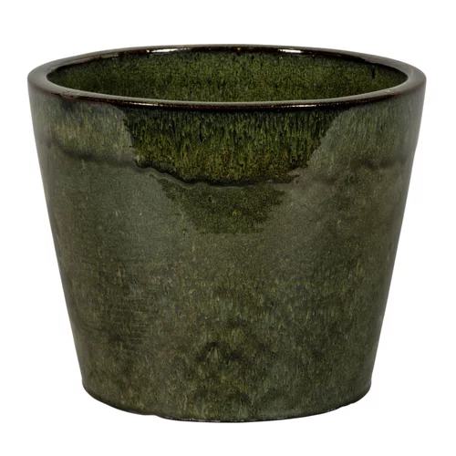 Extérieur plaisir:Pot rond en grès émaillé dripping vert Shanghai - Ø 21 x H 19 cm