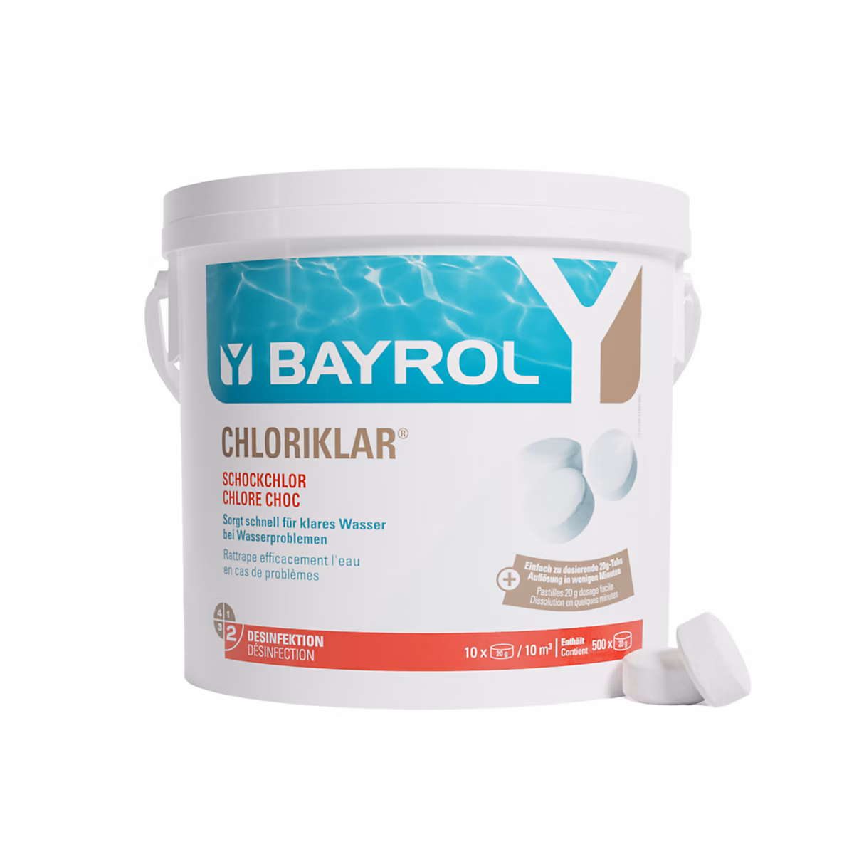 Traitement de l'eau de piscine – Chlore pastilles Chloriklar Bayrol 5 kg