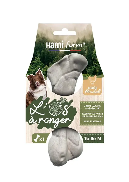 Utile extérieur：Jouet pour chien os à ronger goût poulet naturel et végétal Hami form - Taille M