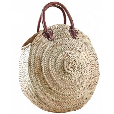 Cabas rond en palmier avec poignées cuir