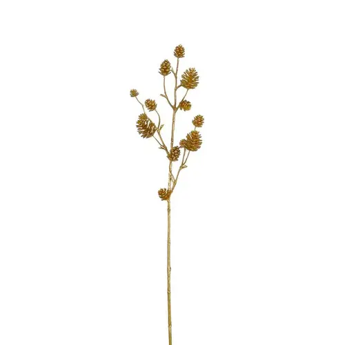 Une solution pour l’extérieur：Branche artificielle avec pommes de pin or - H 70 cm