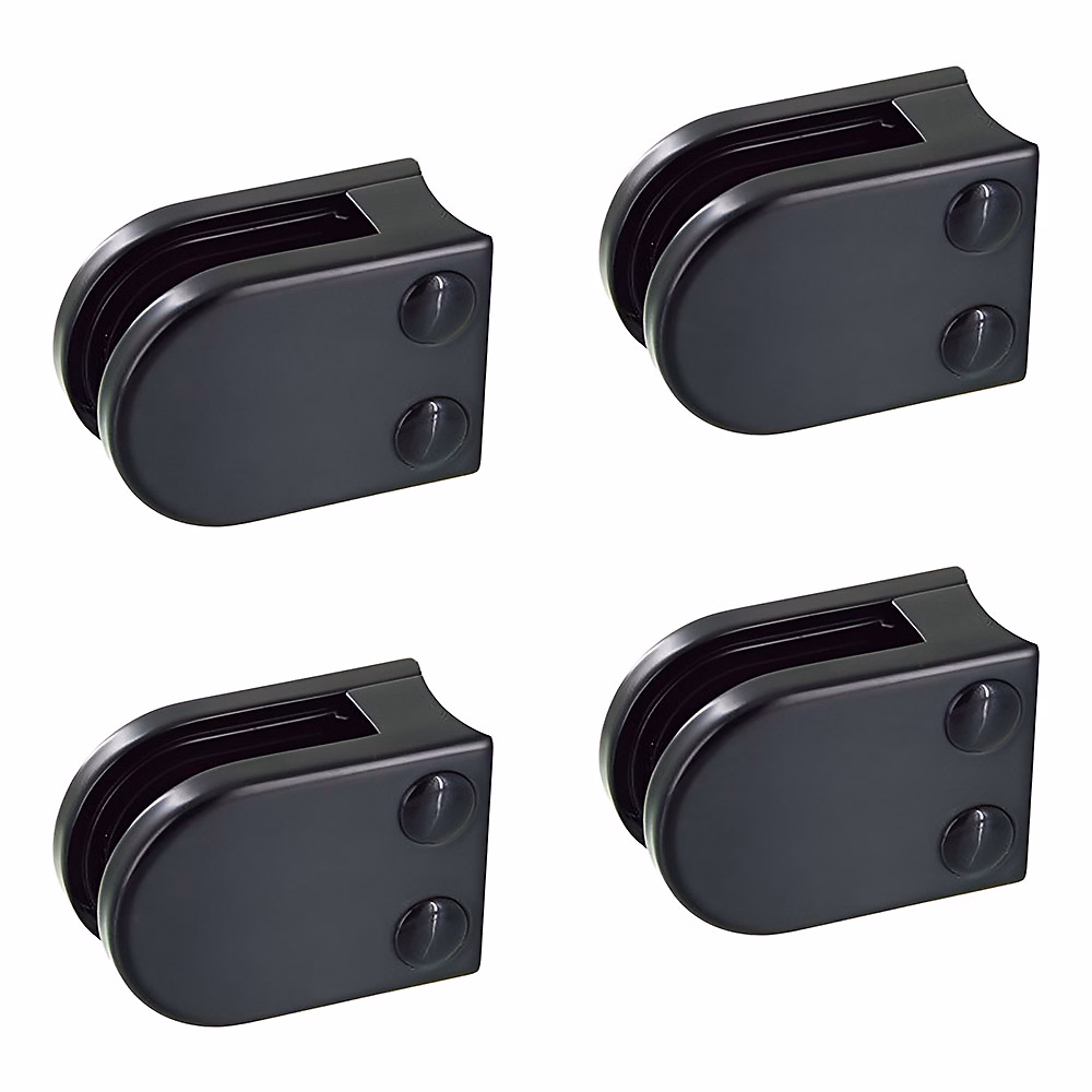 4 x Pince à verre pour tube diam. 42 – 4 modèle 02 | Ep. verre 8 mm | Zamak noir RAL 9005