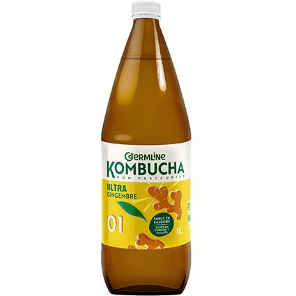Pour un extérieur bien organisé：Kombucha non pasteurisé ultra gingembre en bouteille de verre Germline - 1 litre