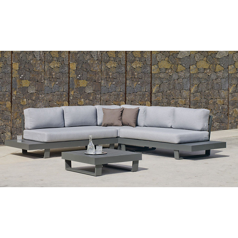 Salon et mobilier de jardin – Ensemble Salon Sofa De Jardin ANASTACIA 2+2 en ALUMINIUM ANTHRACITE Coussins couleur GRIS CLAIR