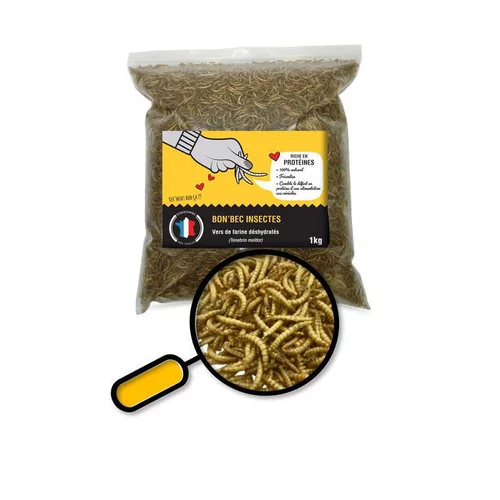 À avoir au jardin:Vers de farine déshydratés en sac Distrigalli - 1 kg