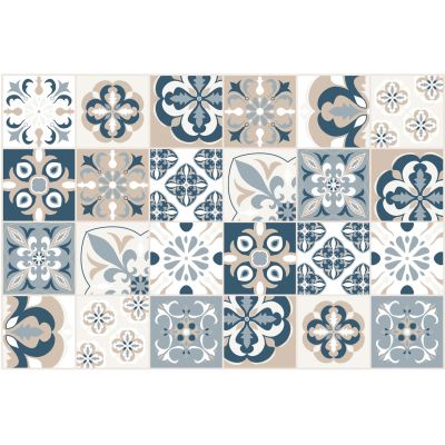 Tapis en vinyle effet carreaux de ciment mosaïque bleu beige (90 x 60 cm)