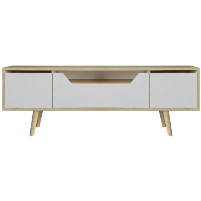 Meuble TV en aggloméré 150 x 29.8 x 53 cm Roma (Blanc et chêne)