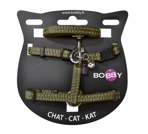 Extérieur équipement:Ensemble sellerie pour chat coloris vert en nylon harnais et laisse Bobby Safe - Taille XS