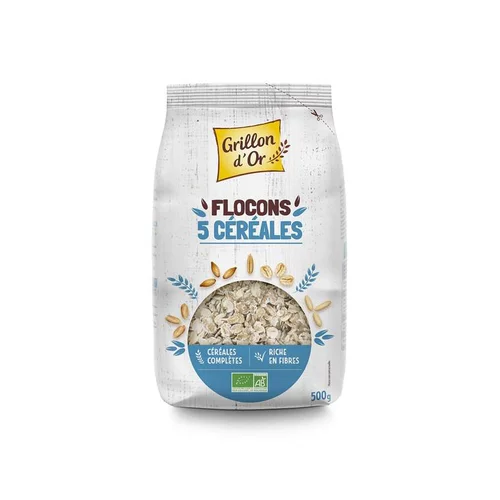 Extérieur solution：Flocon aux 5 céréales complètes bio Grillon d’Or – 500 g