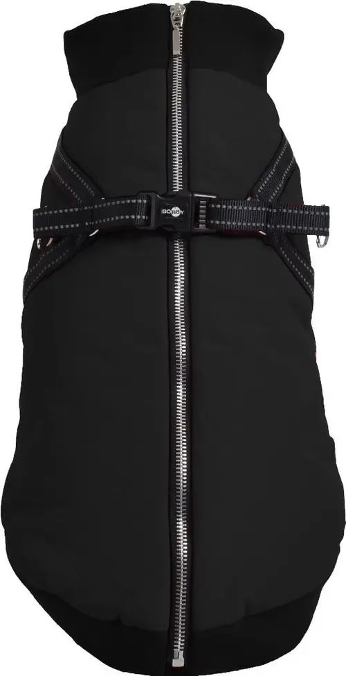 Une solution pratique pour l’extérieur:Manteau pour chien coloris noir avec harnais intégré Bobby Easy - Taille 42L
