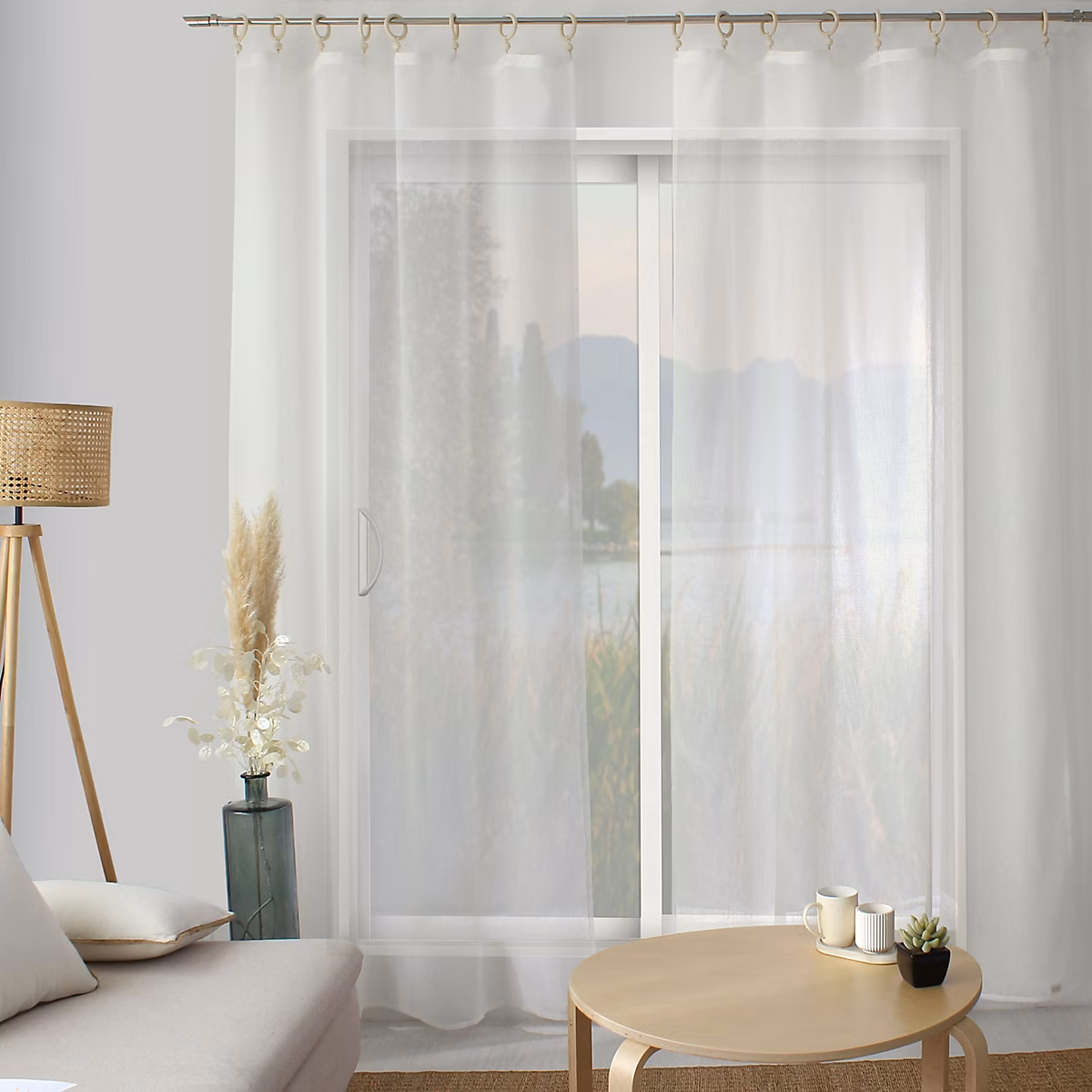2 voilages à œillets en bois – 140 × 240cm, écru, aspect lin, Collection Natura, CMADECO
