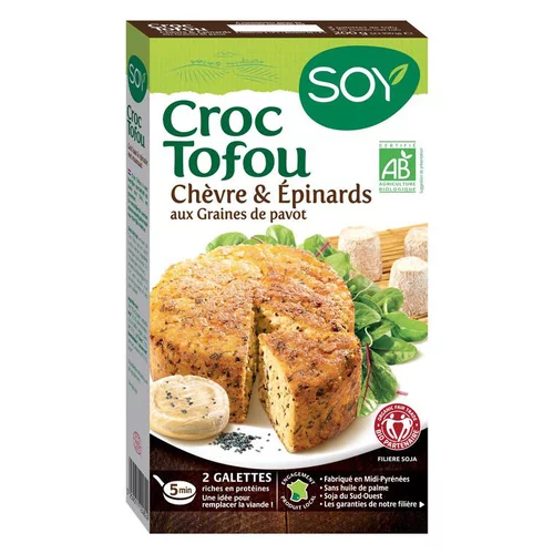 Pour vos envies d’extérieur:Croc tofou chèvre, épinards et graines de pavot Soy - 200 g