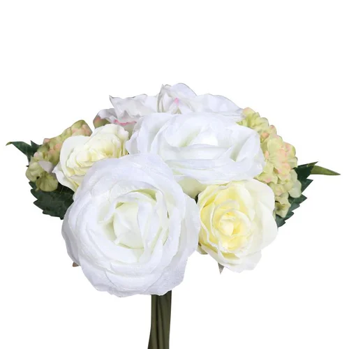 Jardin nature:Bouquet de fleurs artificielles Rose et Hortensia blanc – 35 cm