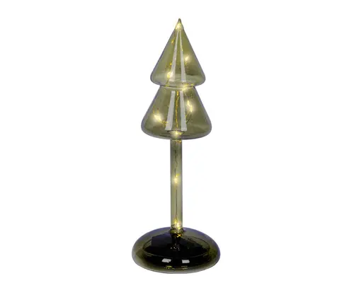 Pour votre quotidien:Sapin en verre vert avec micro LED blanc chaud fixe pour intérieur - Ø 9 x H 24 cm