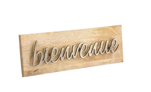 Style pour le jardin:Pancarte décorative en bois & aluminium coloris antique Bienvenue - 47 x 17 cm