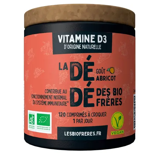 Jardin en pratique：Vitamine D3 goût abricot Les bio frères La Dédé - 120 comprimés