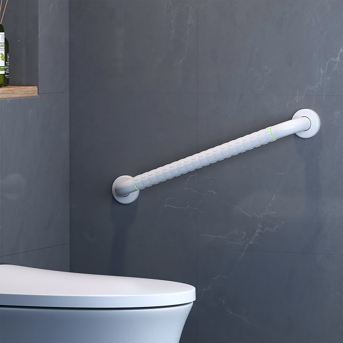 EMKE Barre d'Appui Murale de Sécurité 50cm | Nylon – Aluminium avec Anneau Lumineux – Antidérapante – Blanche