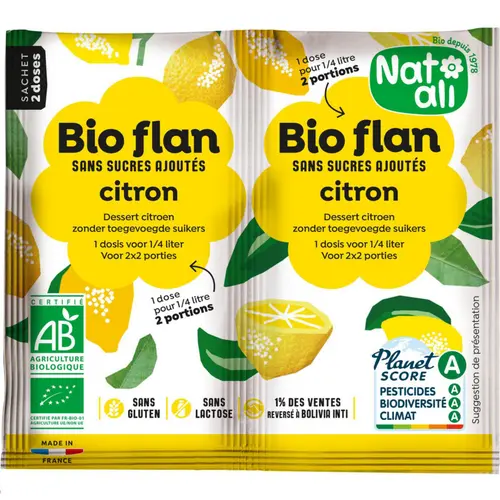 Jardin adapté:Sachet de flan en poudre bio goût citron Natali - 10 g