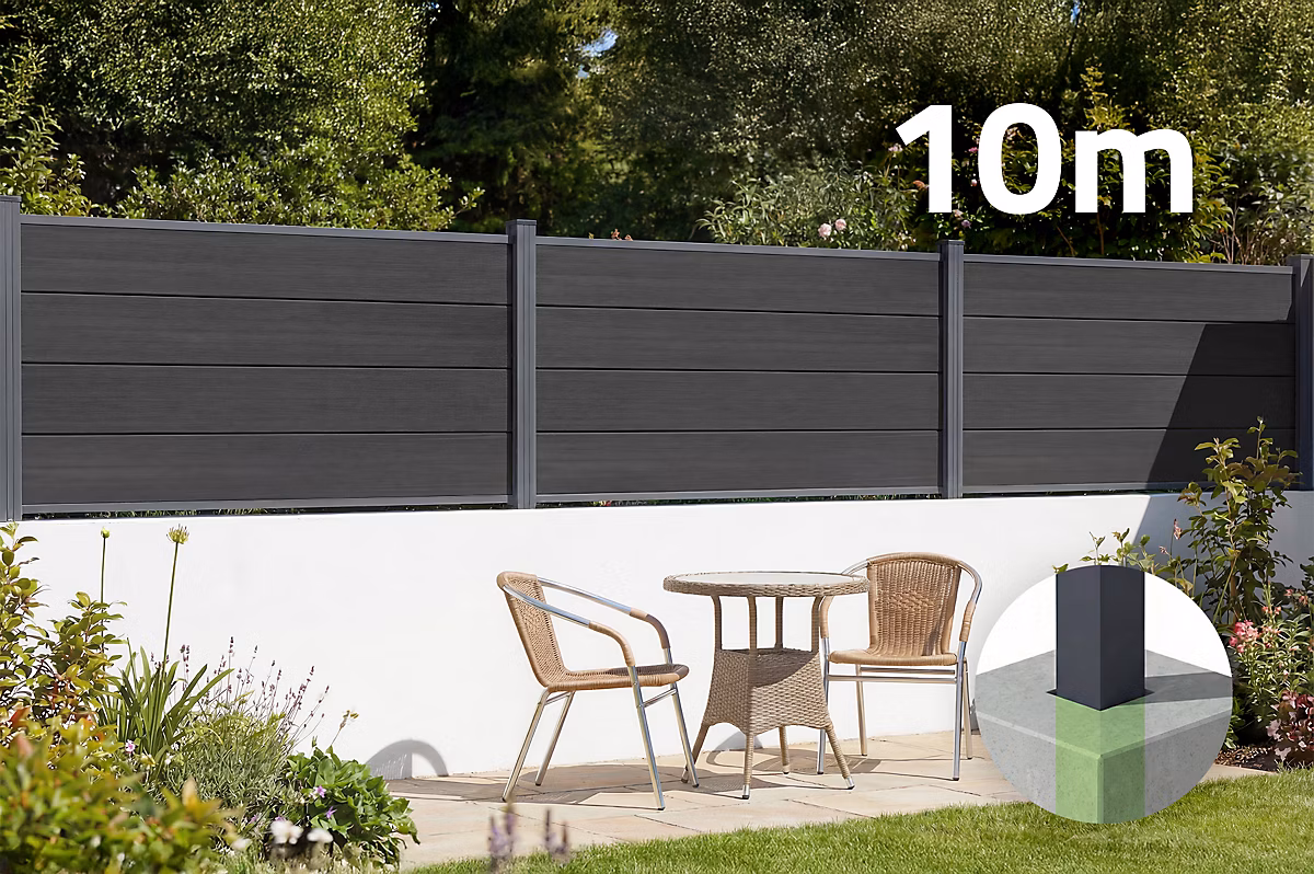 Kit clôture prêt à poser – Clôture composite 10m STOCKHORN H.90cm à sceller gris
