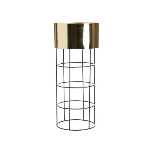 Jardin & maison:Porte-plante rond large en métal doré - Ø 31 x H 71 cm