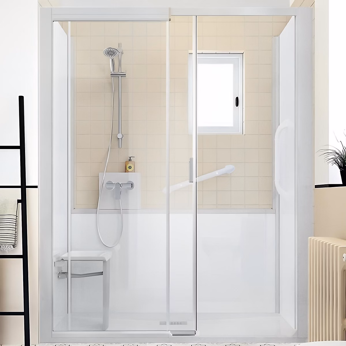 Cabine de douche Kinedo Kinemagic Design 120 × 70 niche basse coulissante transparent thermostatique