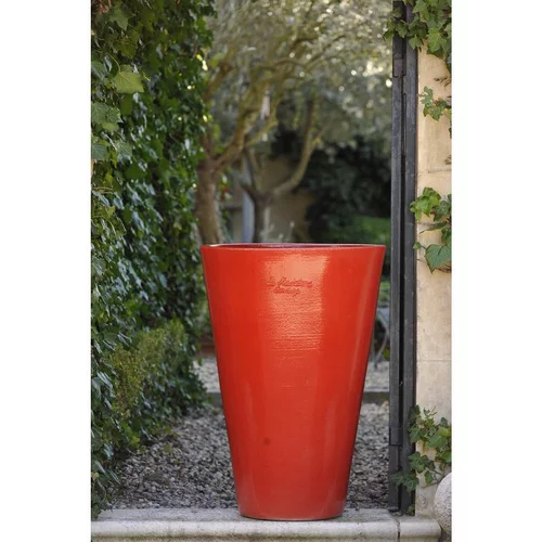 Extérieur utile:Pot Mazagran rouge tomate en terre cuite émaillée H 46 cm x Ø 38 cm