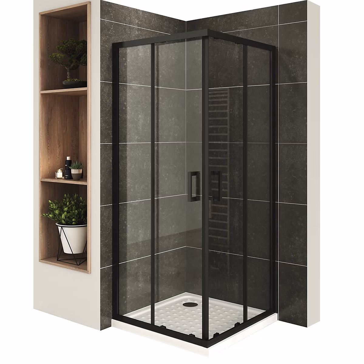 Cabine De Douche H180 70 × 70cm – Verre Transparent Portes Coulissantes Lanablack+ (sans Receveur) | Saniverre