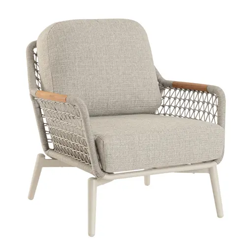 Jardin essentiel:Fauteuil grège en aluminium, teck et corde Bizzotto Eulero - 75 x 98 x 85 cm