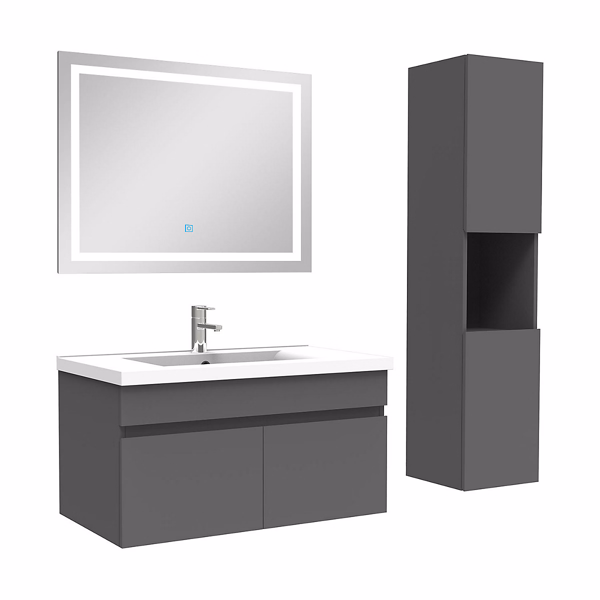 Ensemble meuble de salle de bains – Ensemble meuble salle de bain + vasque + miroir lumineux + colonne 80cm Anthracite