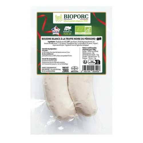 Espace vert pratique:Boudins blancs à la truffe noire du Périgord bio Bioporc - les 2 pièces
