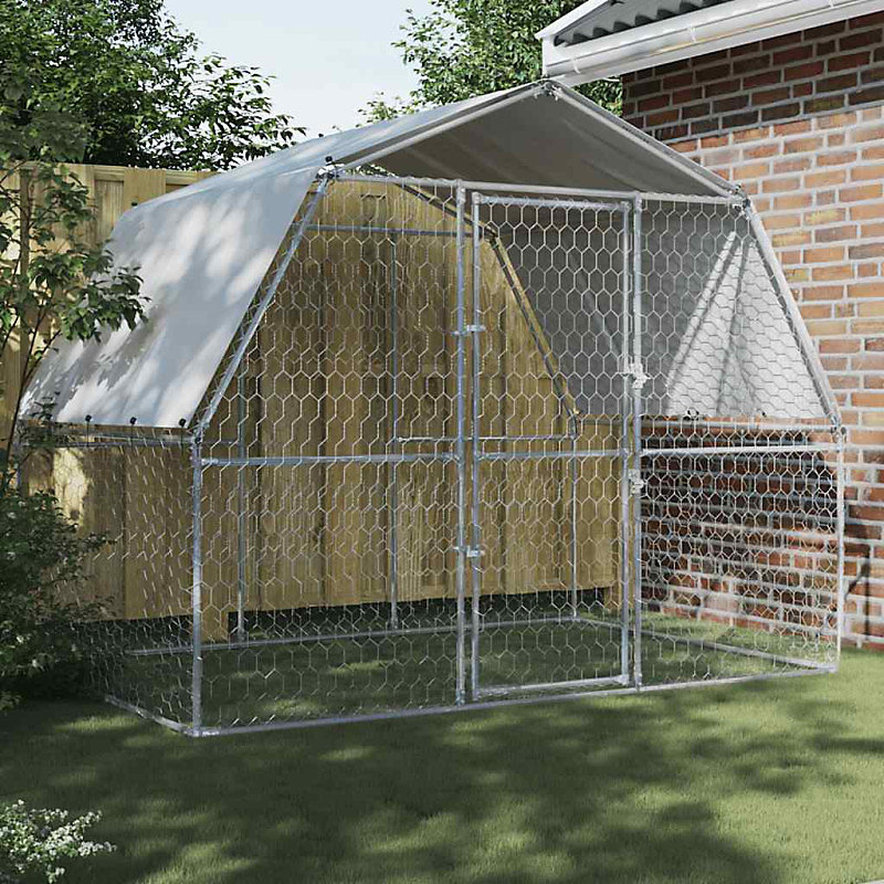 Cage pour chiens avec toit et porte argenté acier galvanisé – Réf. VQLLNMSWJ7501788520