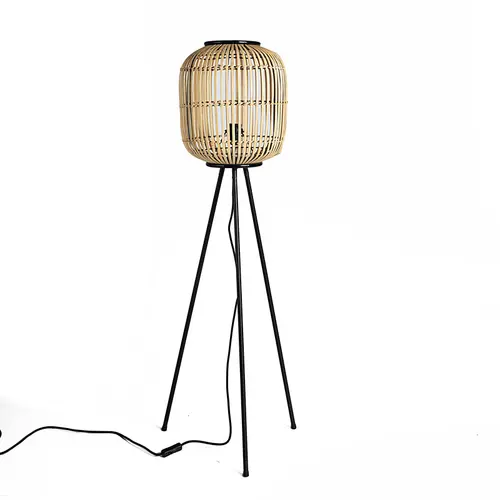 Pour votre espace extérieur:Lampe en bambou sur pied en métal noir - Ø 31 x H 116 cm