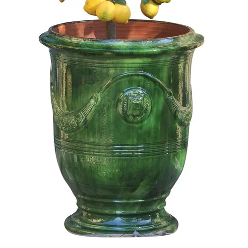 Plaisir dehors:Vase Anduze tradition vert en terre cuite émaillée H 68 x Ø 53 cm