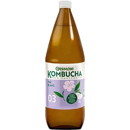Sélection jardin:Kombucha non pasteurisé thé blanc en bouteille de verre Germline - 1 litre