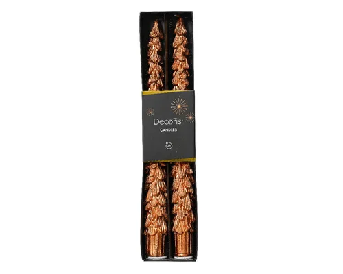 Espace vert sélection：Lot de 2 bougies flambeau sapin pailleté coloris orange - 25 cm