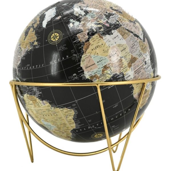 Globe en résine noire et métal doré