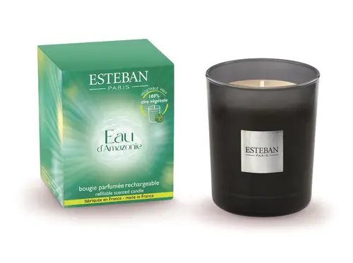 Solution nature:Bougie initiale parfumée Esteban en verre noir senteur Eau d'Amazonie - 180 g