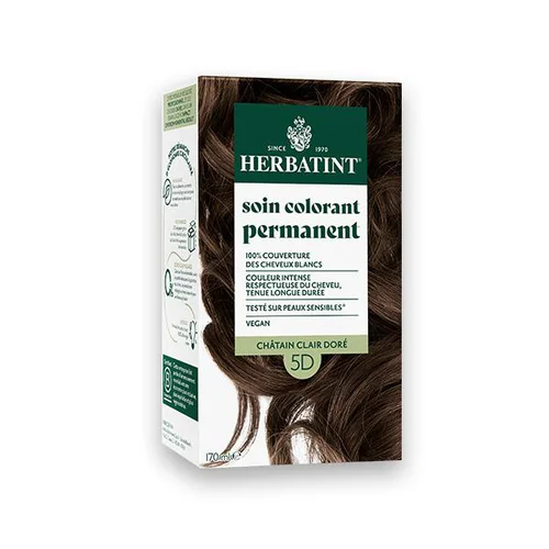 Pour tous vos projets extérieurs:Coloration permanente pour cheveux châtain clair doré 5D aux extraits végétaux biologiques vegan Herbatint - 170 ml